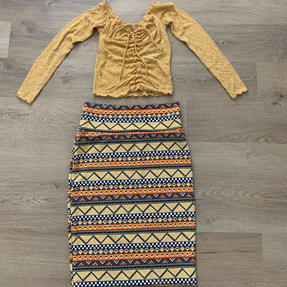 Papaya Yellow Midi Pencil Skirt Casual Resort Wear